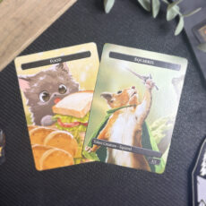 two custom double-sided squirrel/food tokens for Magic: The Gathering (MTG)