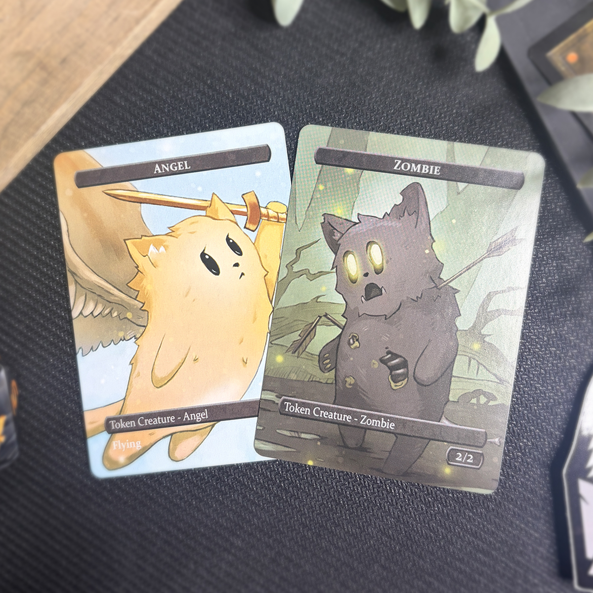 two custom double-sided angel/zombie tokens for Magic: The Gathering (MTG)