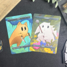 two custom double-sided cat/rabbit tokens for Magic: The Gathering (MTG)