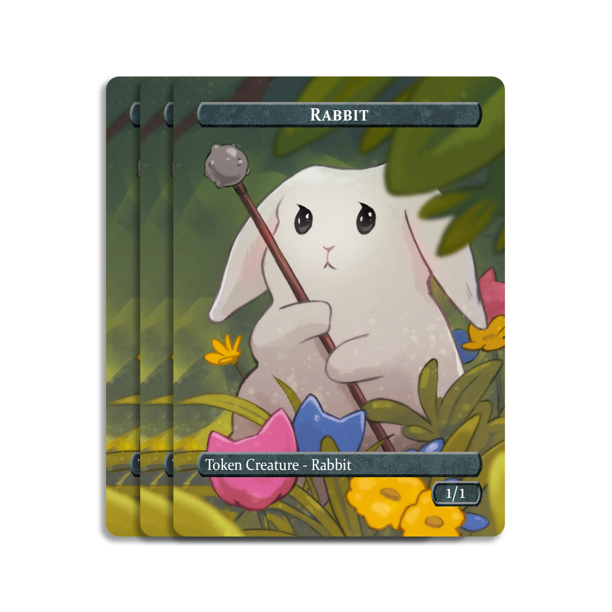 three custom rabbit tokens for Magic: The Gathering (MTG)