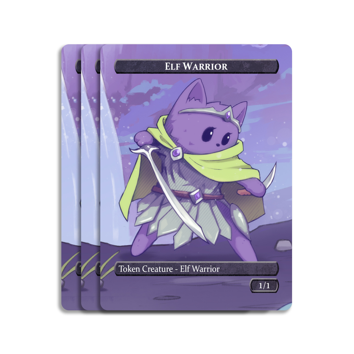 three custom elf-warrior tokens for Magic: The Gathering (MTG)