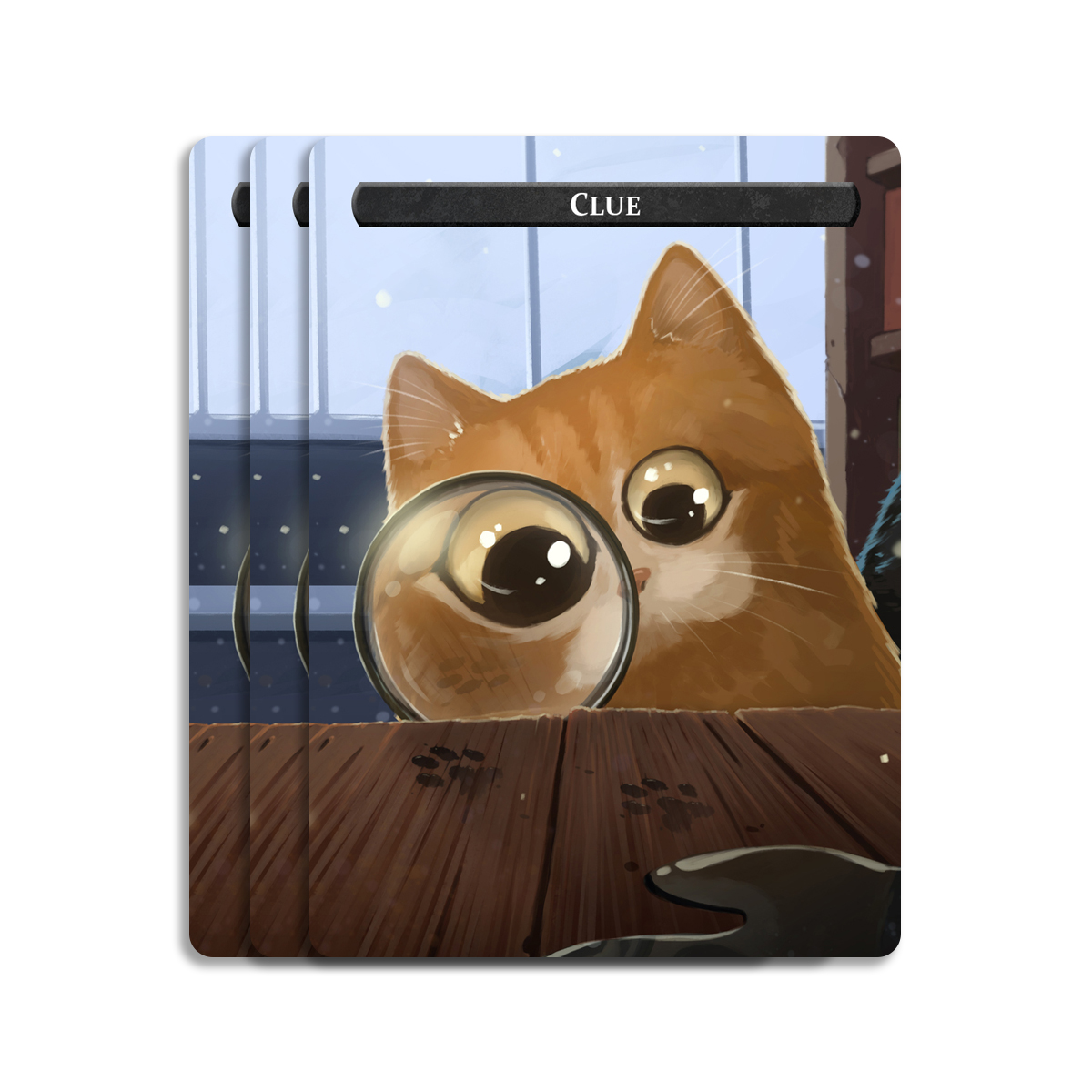 three custom clue tokens for Magic: The Gathering (MTG)