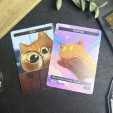 two custom double-sided thopter/clue tokens for Magic: The Gathering (MTG)